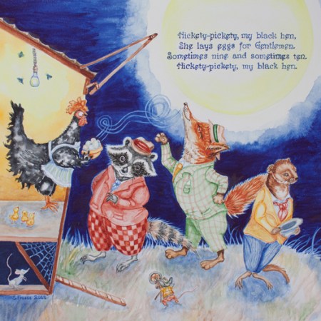 hickety-Pickety_myBlack_henShelley_freeseWatercolor_12x12_72